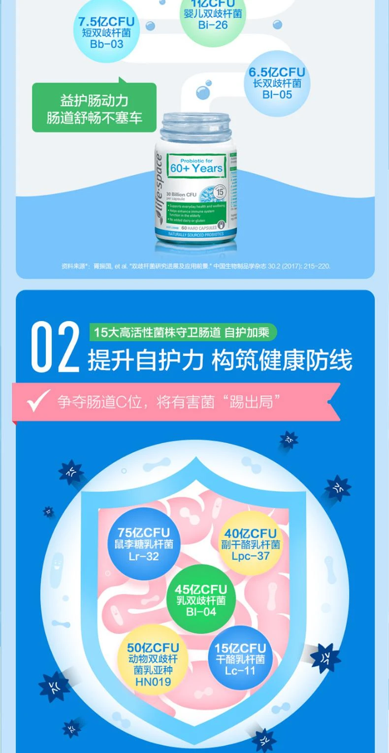 商品Life Space|澳大利亚直邮Life Space 老年益生菌 60粒 减少中老年人肠道问题,价格¥288,第6张图片详细描述