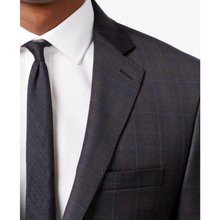 商品Calvin Klein|X-Fit Men's Charcoal/Dark Brown/Blue Windowpane Slim Fit Suit,价格¥1454,第5张图片详细描述