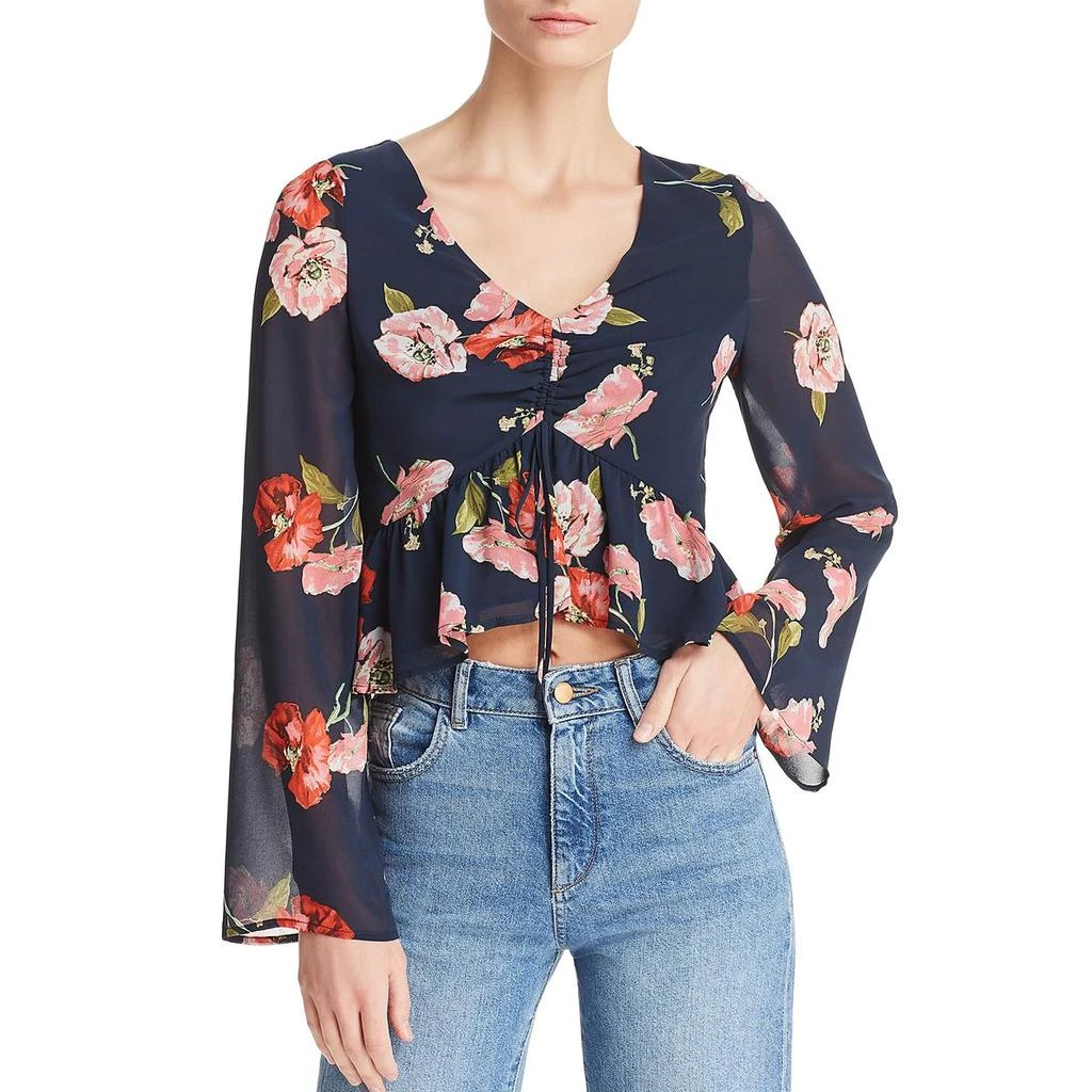 商品AQUA|Aqua Womens Floral Cinched Blouse,价格¥69,第1张图片