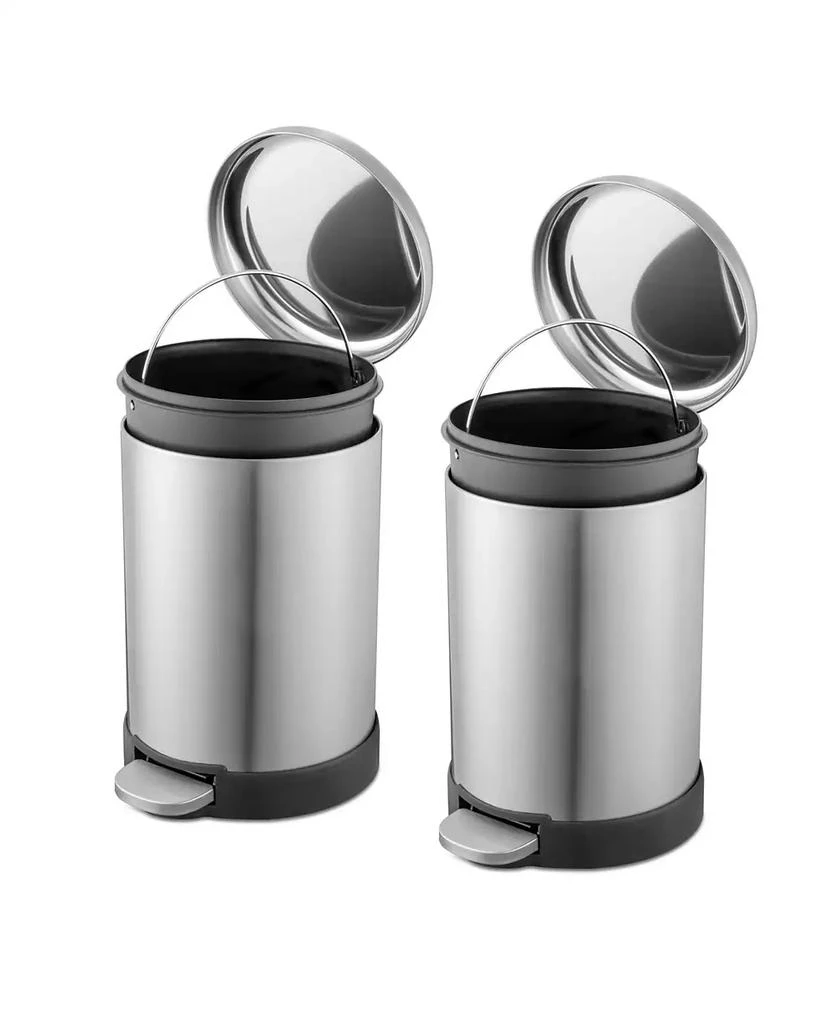 商品QualiaZero|Two 1.6 Gallon Round Step On Trash Can Set, 2 Pieces, Stainless Steel, Twin Pack,价格¥195,第2张图片详细描述