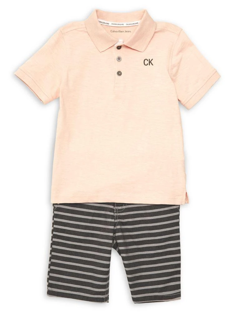 商品Calvin Klein|Little Boy's 2-Piece Polo &amp; Stripe Shorts Set,价格¥109,第1张图片