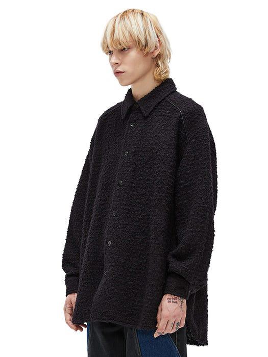 Wool Blend Boucle Avantgarde Shirt Jacket Black商品第3张图片规格展示