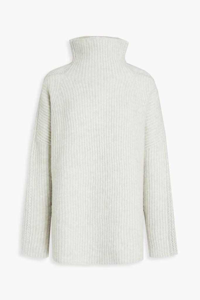 Pointelle-trimmed ribbed-knit turtleneck sweater商品第1张图片规格展示