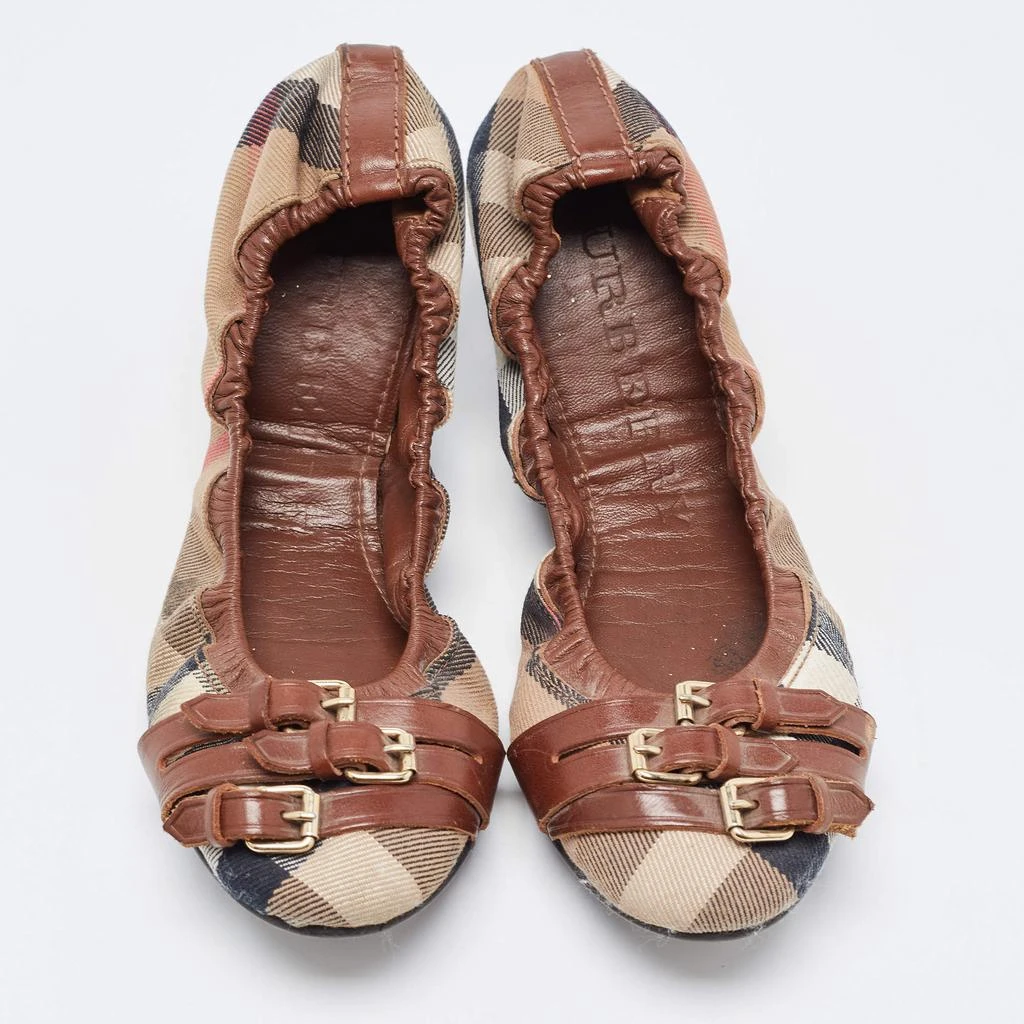 商品[二手商品] Burberry|Burberry Tricolor Leather and House Check Canvas Buckle Detail Scrunch Ballet Flats Size 38,价格¥879,第3张图片详细描述