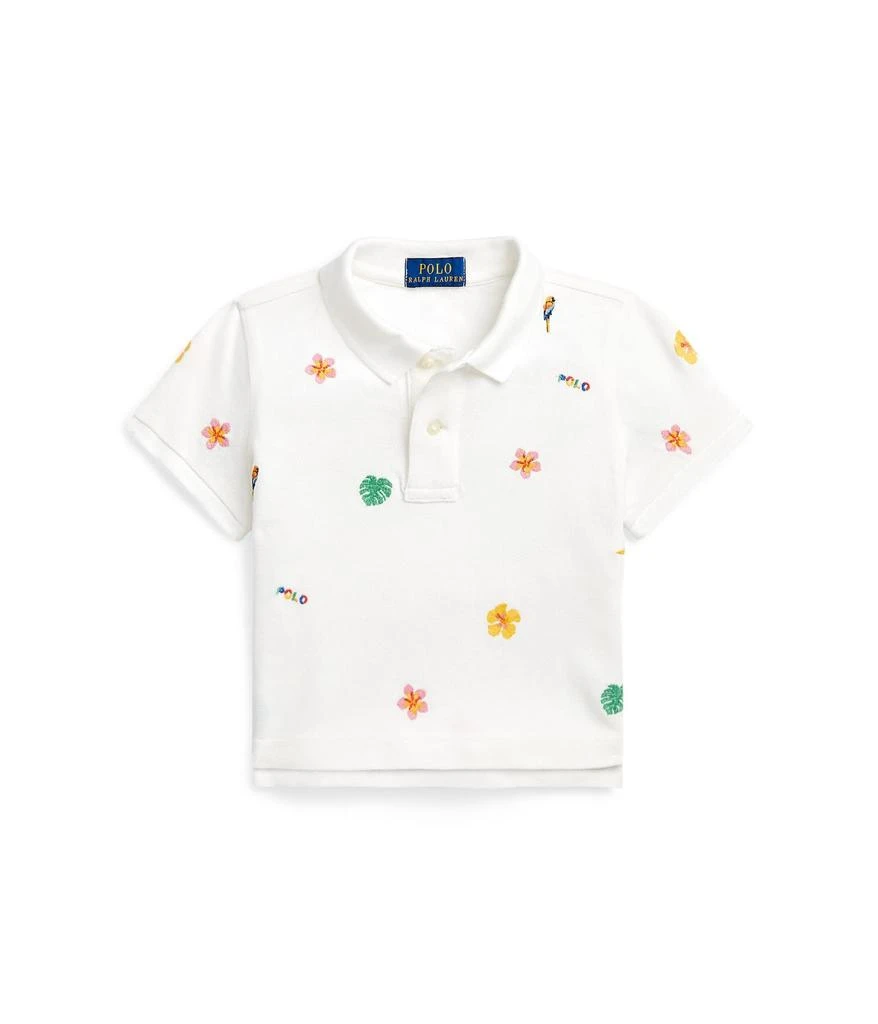 商品Ralph Lauren|Tropical-Embroidery Mesh Boxy Polo Shirt (Toddler/Little Kids),价格¥89,第1张图片