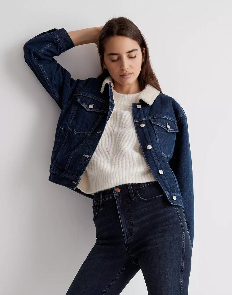 商品Madewell|The Cropped Oversized Trucker Jean Jacket: Sherpa Collar Edition,价格¥907,第6张图片详细描述