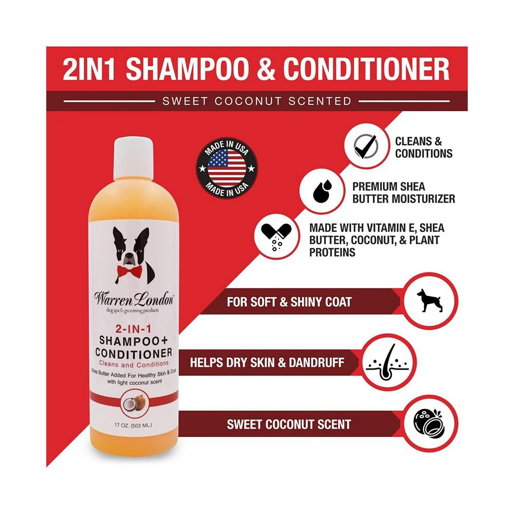商品Warren London|2in1 Dog Shampoo and Conditioner with Shea Butter, Coconut, and Vitamin E | Made In USA | 17oz,价格¥112,第2张图片详细描述