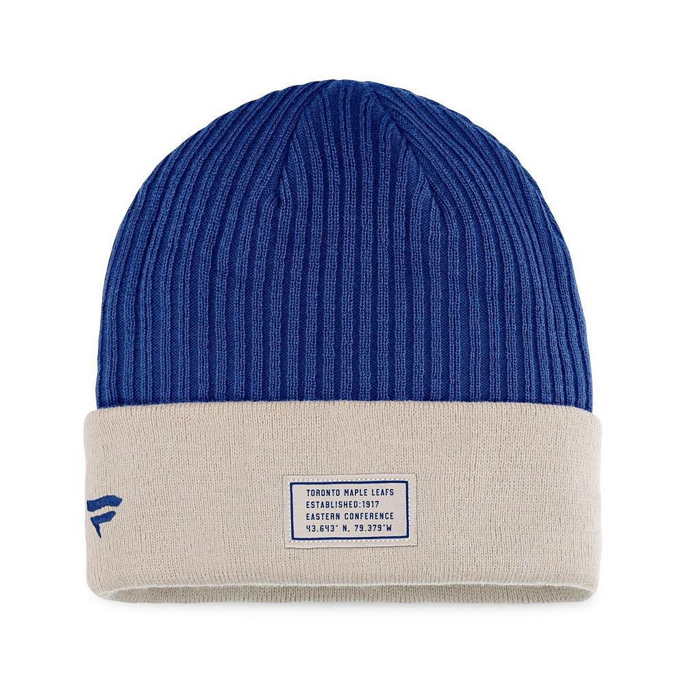 商品Fanatics|Men's Branded Blue and Khaki Toronto Maple Leafs True Classic Outdoor Play Cuffed Knit Hat,价格¥173,第4张图片详细描述