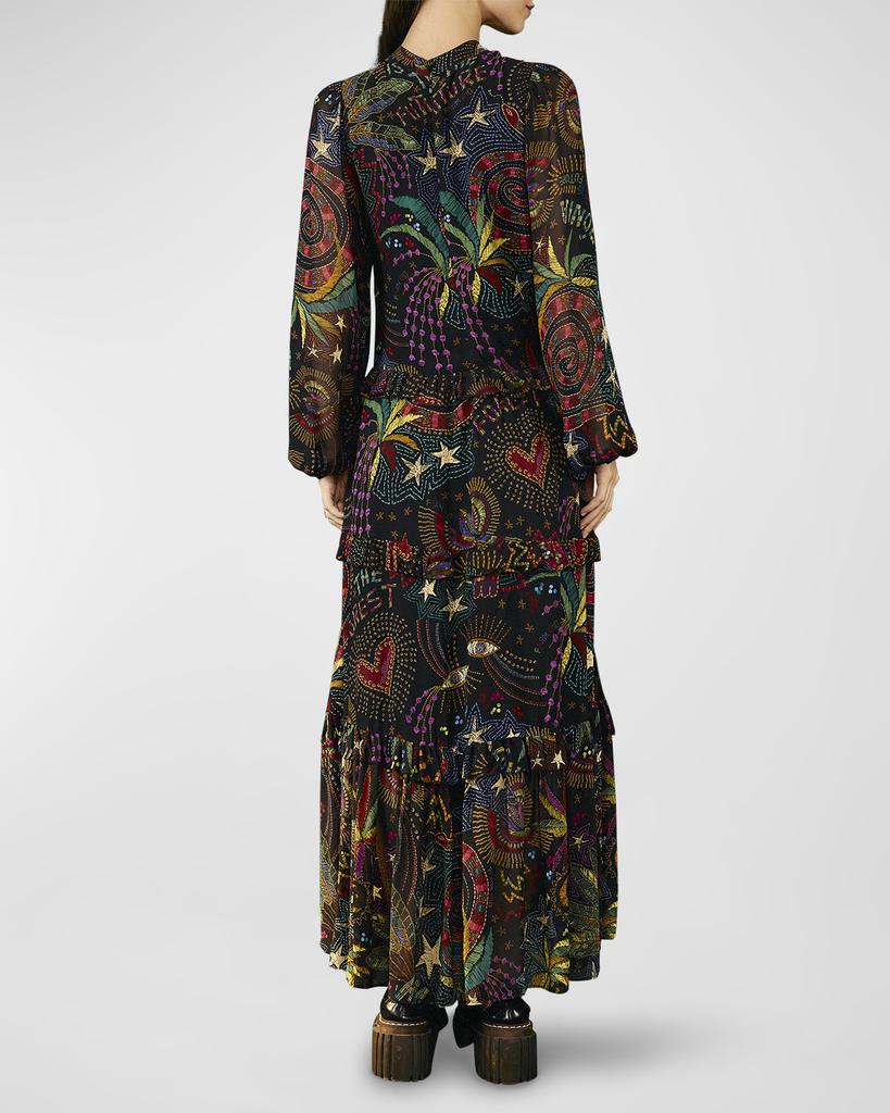 Amazonia Puff-Sleeve Printed Maxi Dress商品第2张图片规格展示