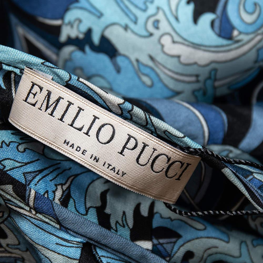 Emilio Pucci Blue Printed Silk Ruffle Detail Button Front Top L商品第5张图片规格展示