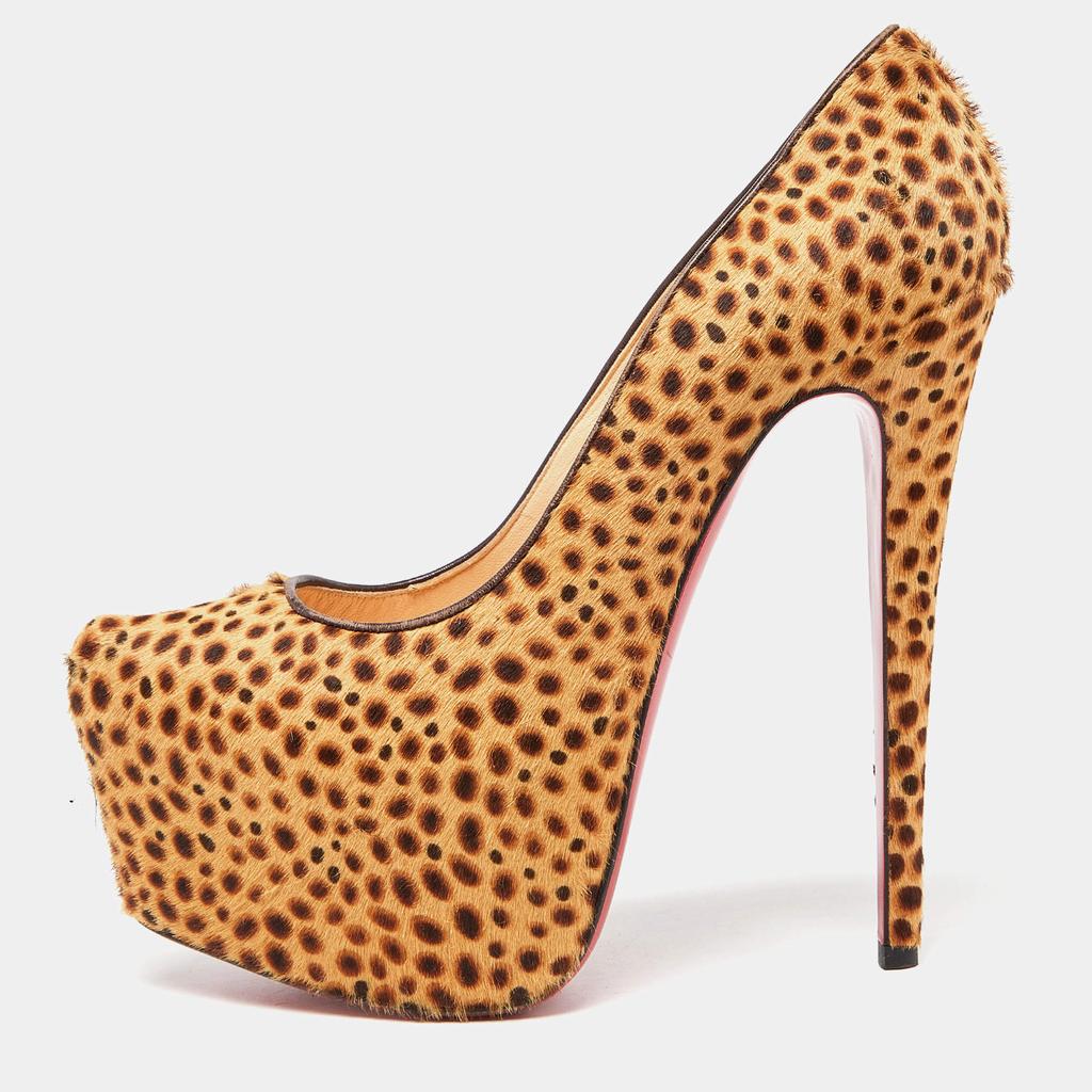 Christian Louboutin | Christian Louboutin Beige/Black Leopard Print Calfhair Daffodile Platform Pumps Size 39 2565.20元 商品图片