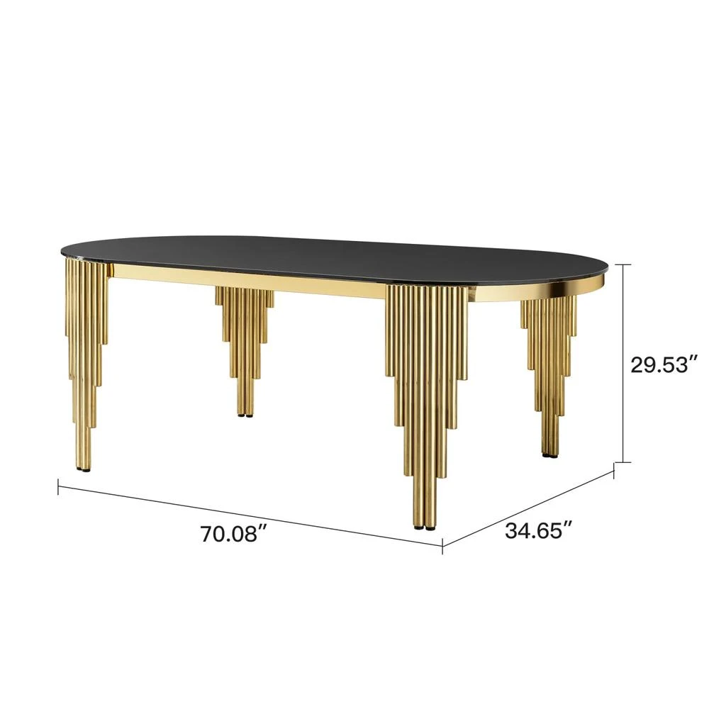 商品Streamdale Furniture|Streamdale Black Glass Top Oval Dining Table with Gold Base,价格¥8468,第3张图片详细描述