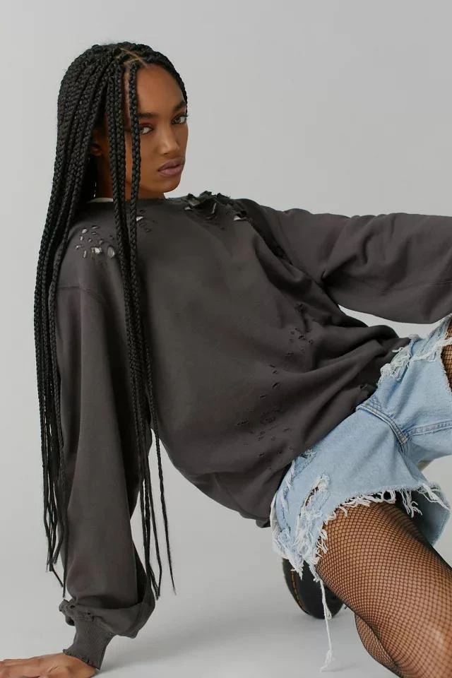 商品BDG|BDG Distressed Crew Neck Sweatshirt,价格¥260,第5张图片详细描述