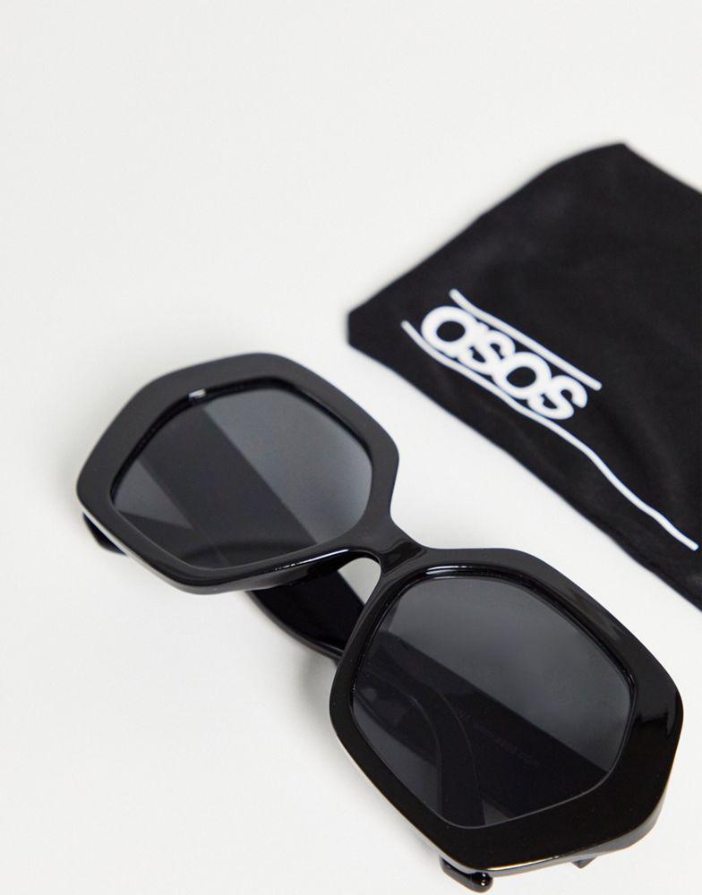 ASOS DESIGN frame hexagon oversized 70s sunglasses in black - BLACK商品第4张图片规格展示