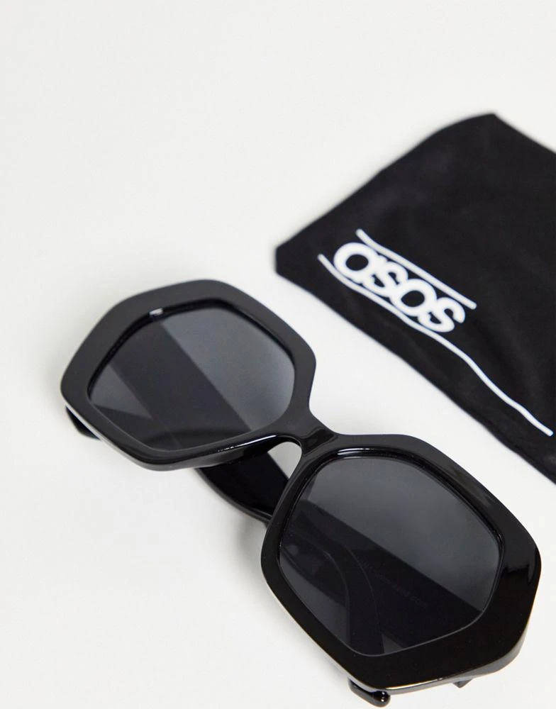 商品ASOS|ASOS DESIGN frame hexagon oversized 70s sunglasses in black - BLACK,价格¥51,第4张图片详细描述