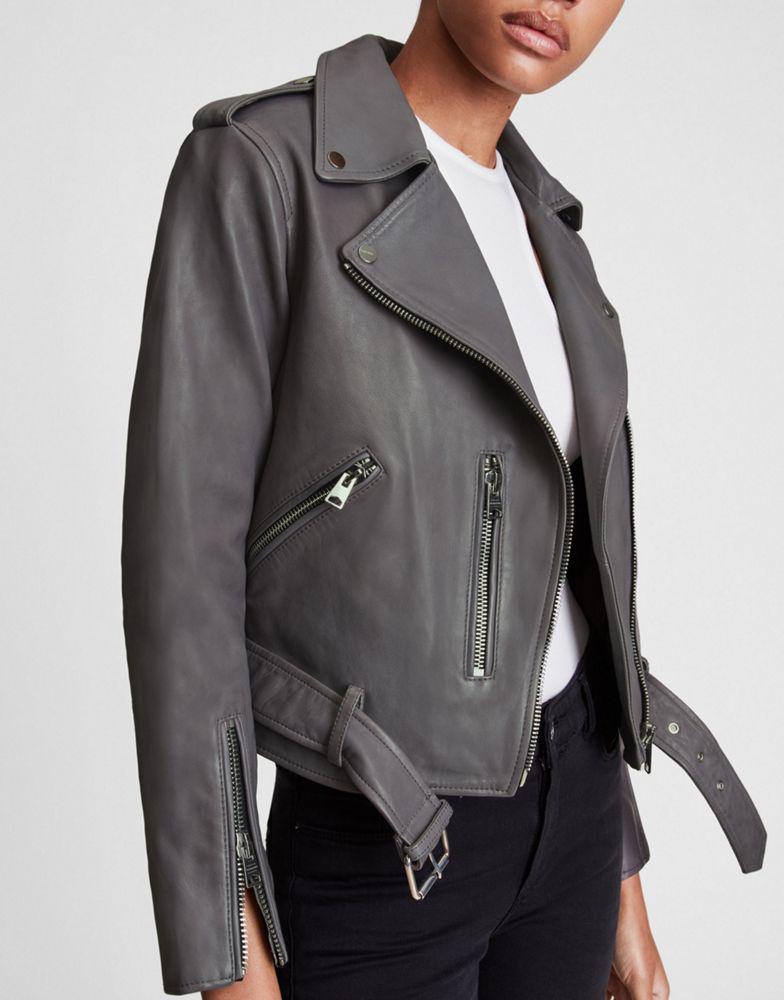 AllSaints Balfern leather biker jacket in grey商品第2张图片规格展示