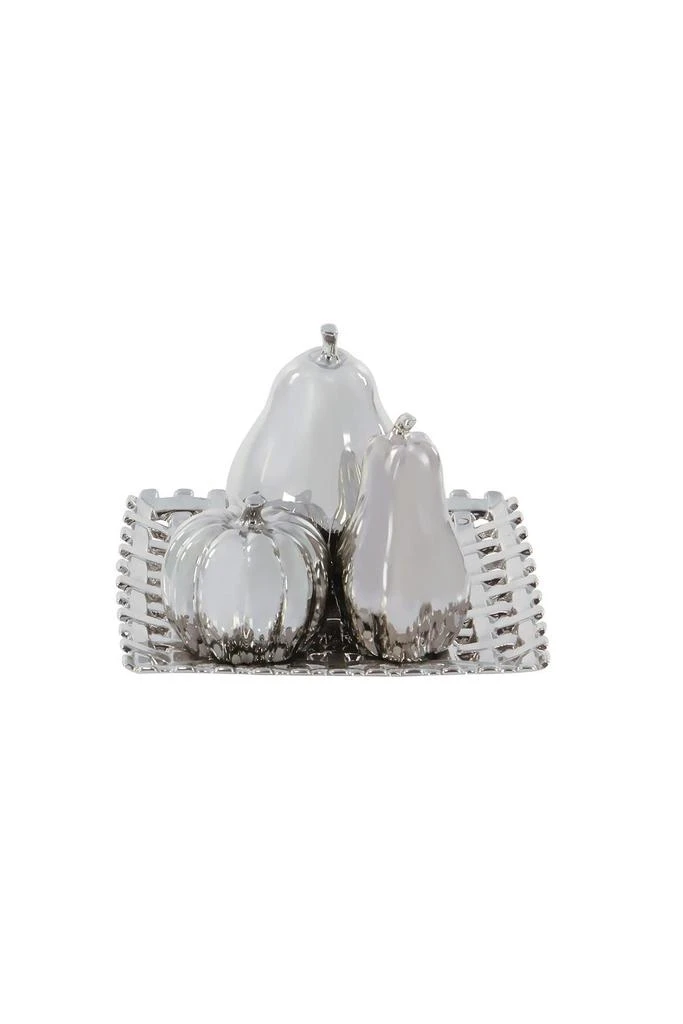 Silver Ceramic Decorative Fruit Sculpture with Plate - Set of 4 商品