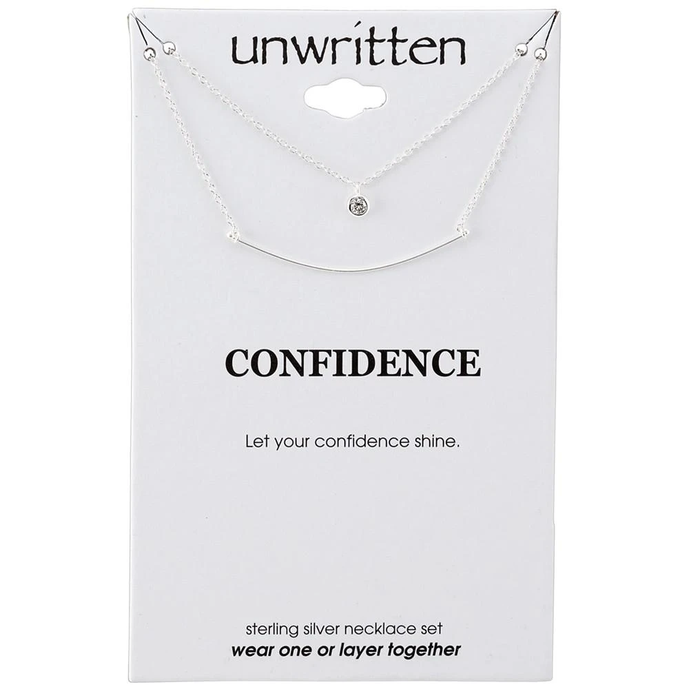 商品Unwritten|Cubic Zirconia Pendant & Curved Bar Layered Necklace in Sterling Silver, 16" + 2" extender,价格¥141,第2张图片详细描述