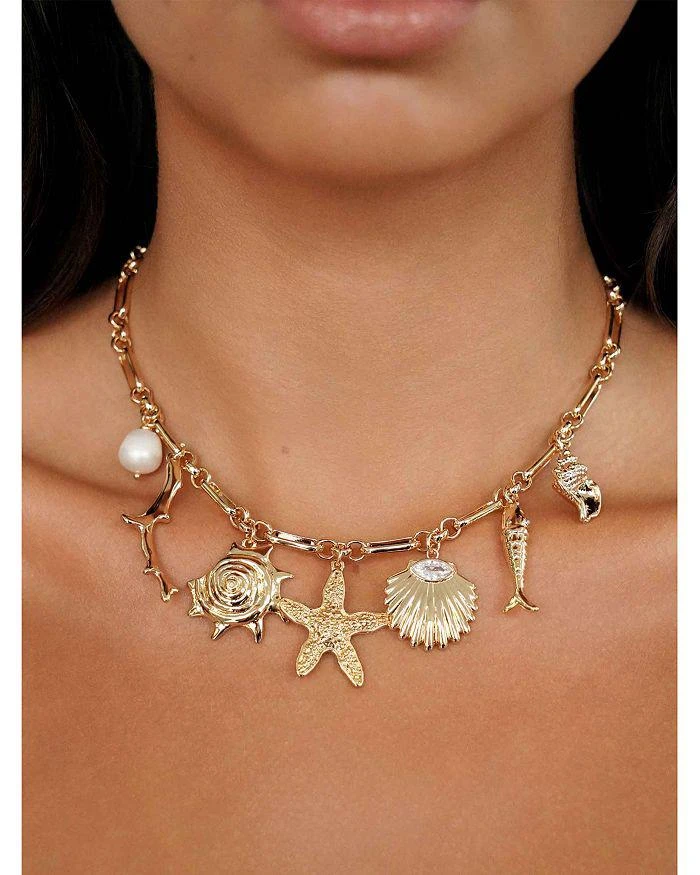 商品Ettika Jewelry|Oceanic Dreams Cubic Zirconia & Cultured Freshwater Pearl Shell Charm Statement Necklace, 15"-18",价格¥920,第2张图片详细描述