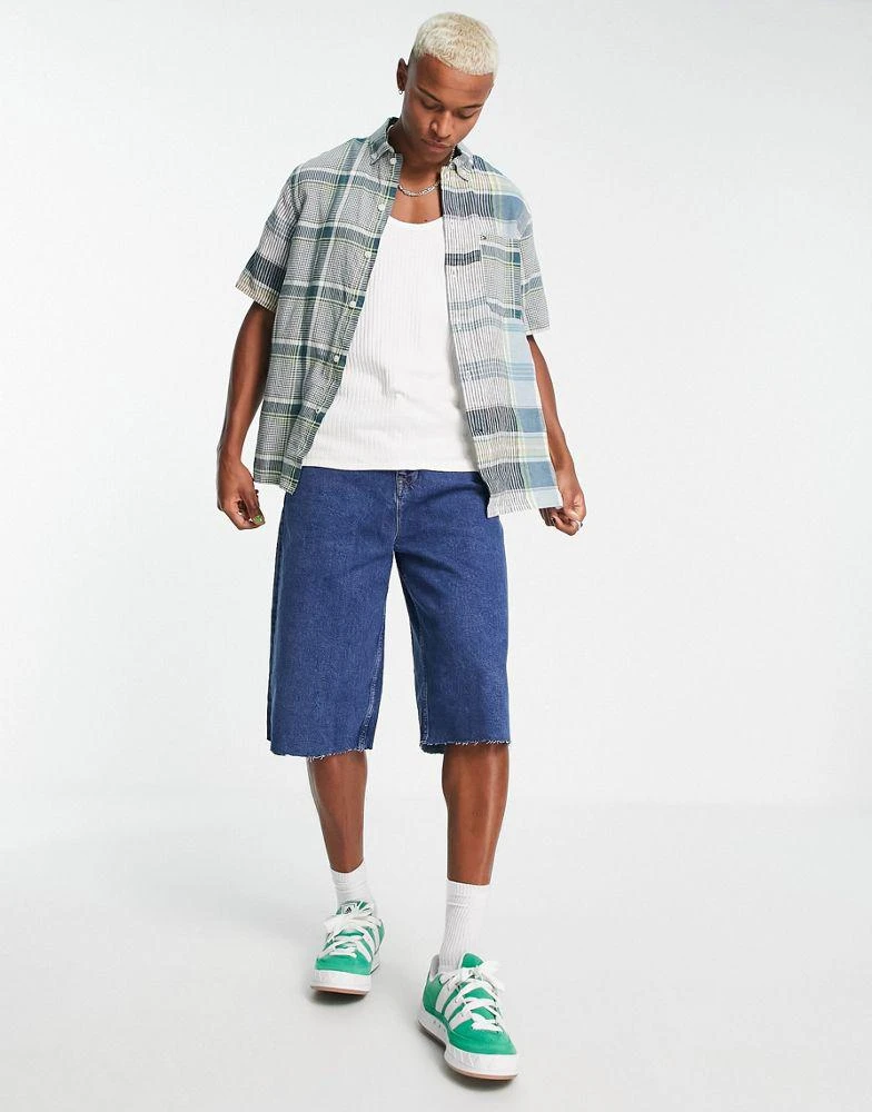 商品Tommy Hilfiger|Tommy Hilfiger madras blocking check short sleeve shirt in light blue,价格¥502,第4张图片详细描述