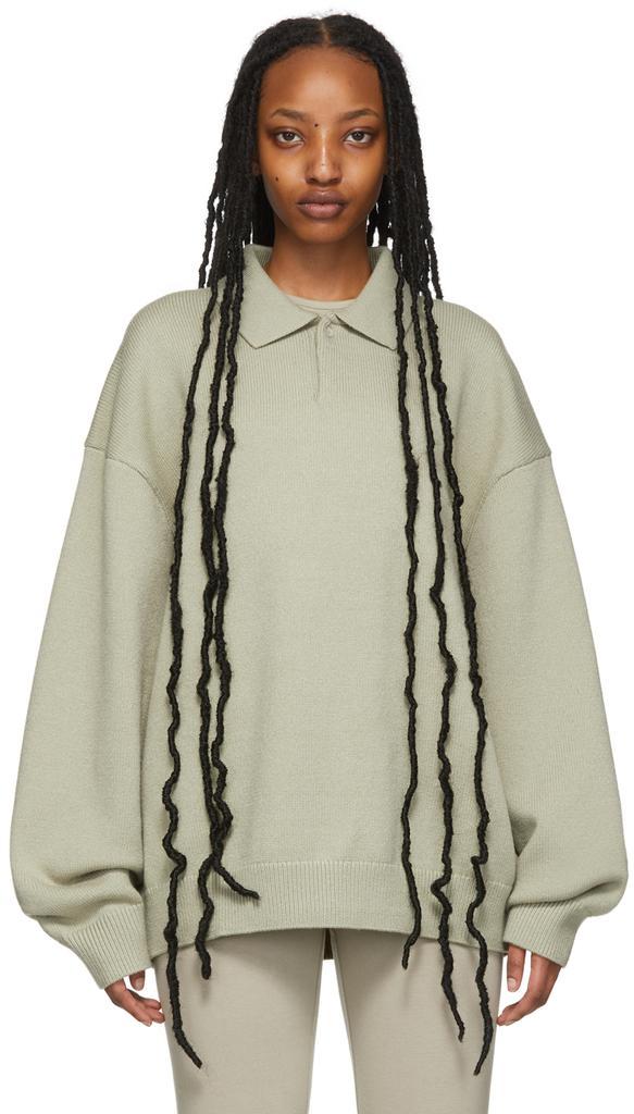 商品Essentials|Green Knit Long Sleeve Polo,价格¥559,第1张图片