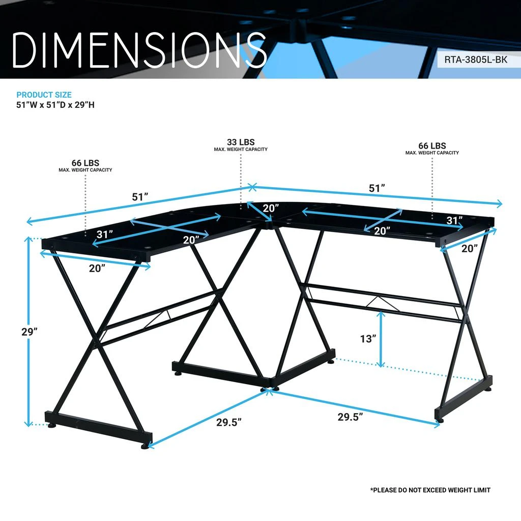 商品Streamdale Furniture|Streamdale L-Shaped Glass Computer Desk,价格¥1703,第4张图片详细描述