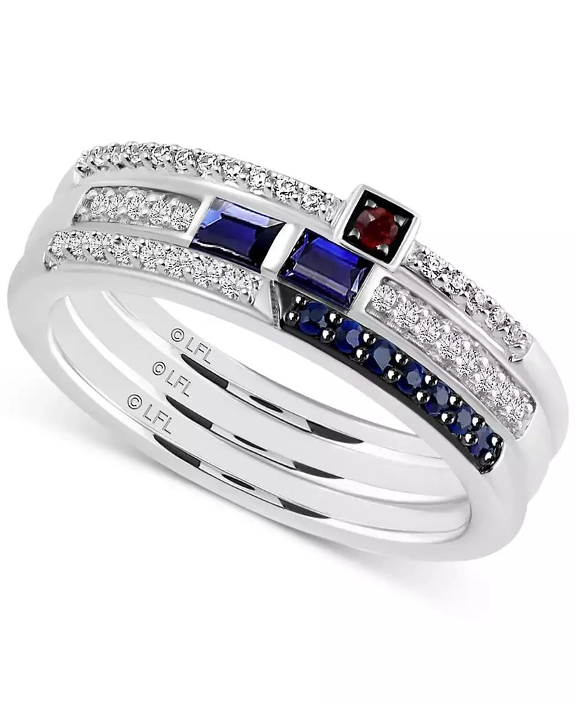 商品Wonder Fine Jewelry|Star Wars 3-pc. Set Sapphire (1/3 ct. t.w.), Garnet Accent, & Diamond (1/6 ct. t.w.) Star Wars R2D2 Inspired Rings in Sterling Silver,价格¥2617,第1张图片