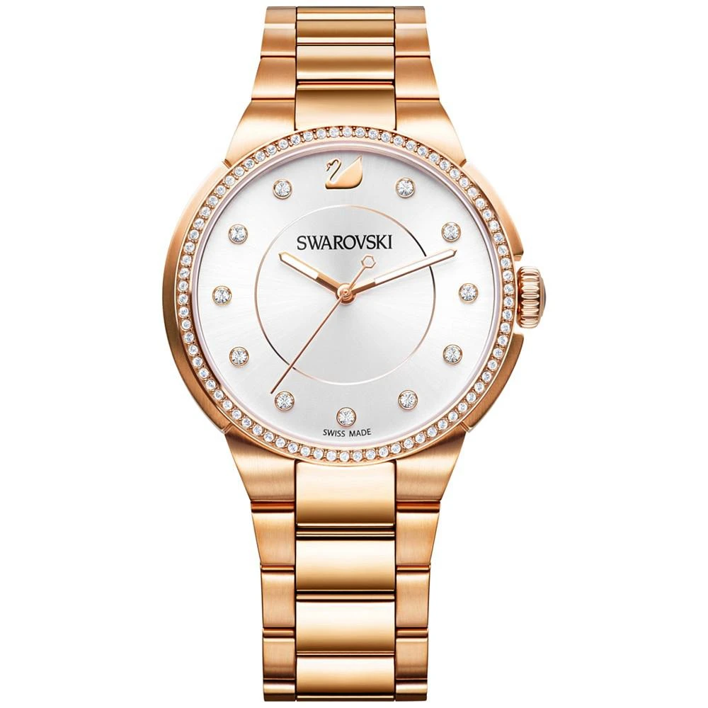 商品Swarovski|Women's Swiss City Crystal Accent Rose Gold-Tone Stainless Steel Bracelet Watch 38mm,价格¥2612,第1张图片