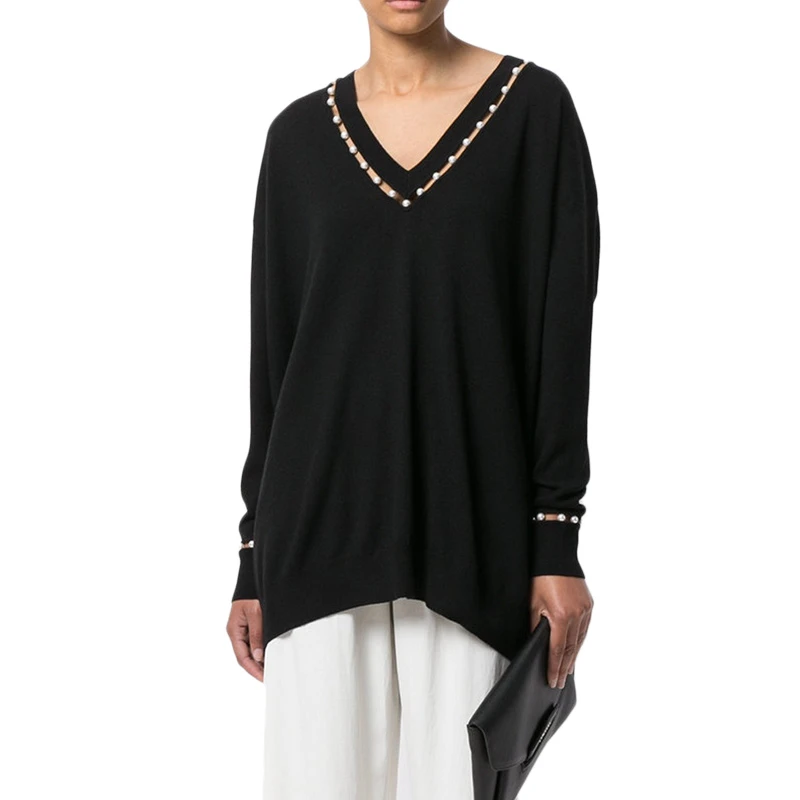 Givenchy 纪梵希 黑色羊毛丝羊绒V领女士长袖上衣 17X7845502-001 商品