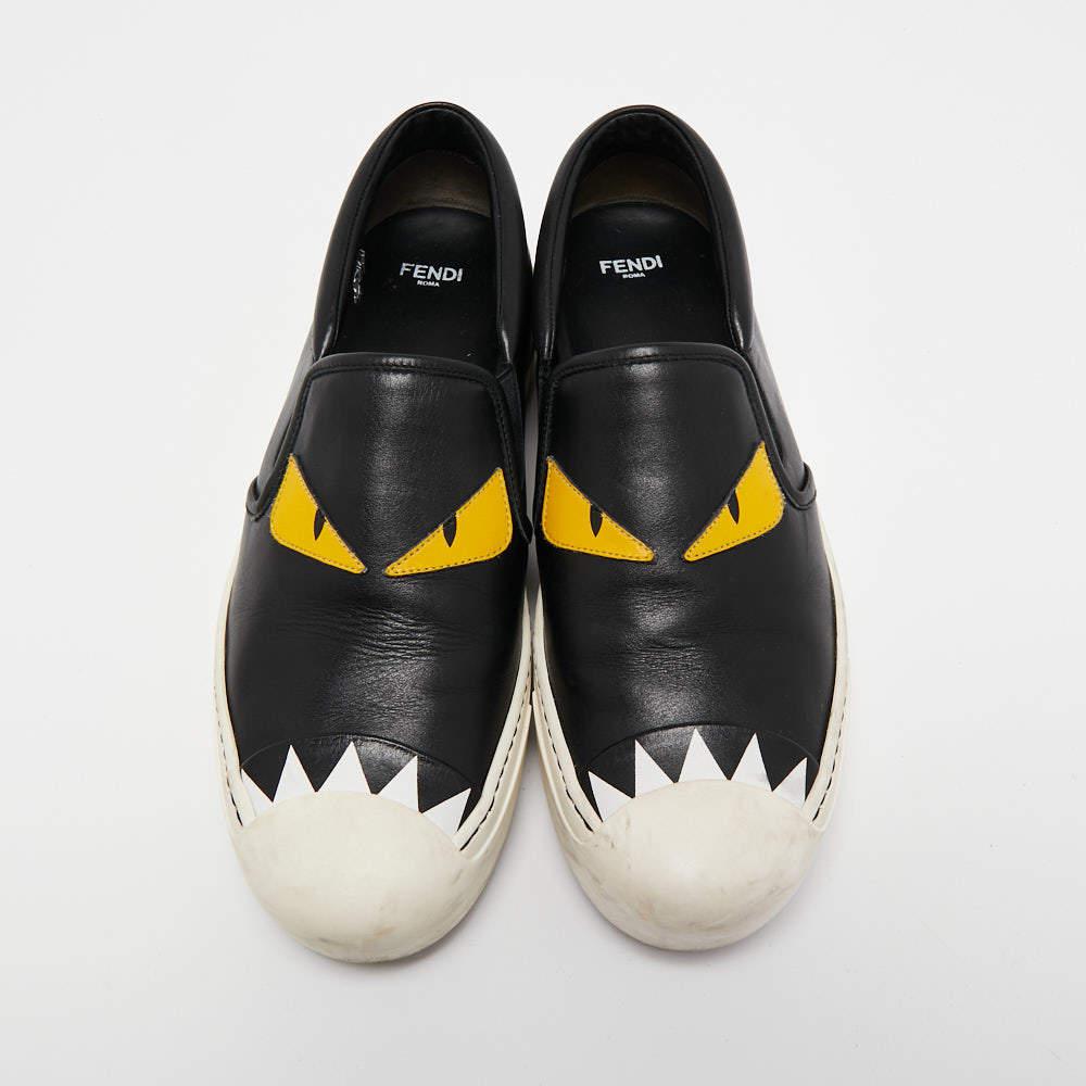 Fendi Black Leather Monster Slip On Sneakers Size 38.5商品第3张图片规格展示