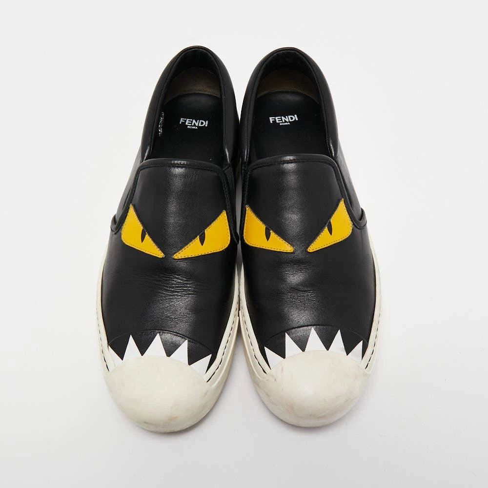 商品[二手商品] Fendi|Fendi Black Leather Monster Slip On Sneakers Size 38.5,价格¥959,第3张图片详细描述