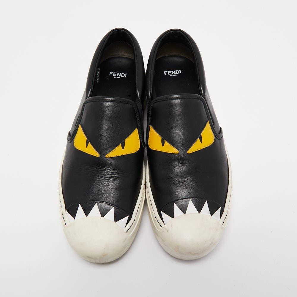 商品[二手商品] Fendi|Fendi Black Leather Monster Slip On Sneakers Size 38.5,价格¥2972,第5张图片详细描述