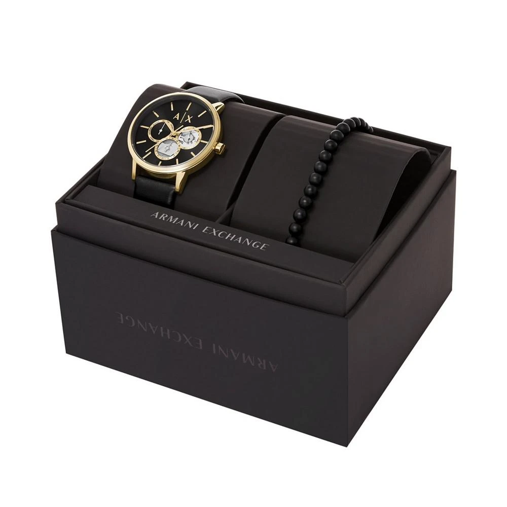 商品Armani Exchange|Men's Multifunction Black Leather Strap Watch, 42mm and Black Onyx Beaded Bracelet Set,价格¥1002,第5张图片详细描述