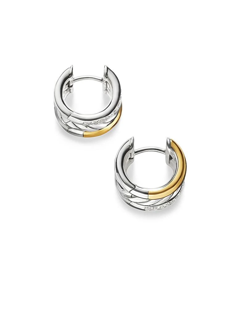 商品David Yurman|DY Mercer™ Huggie Hoop Earrings in Sterling Silver with 18K Yellow Gold and Diamonds, 14MM,价格¥9247,第3张图片详细描述