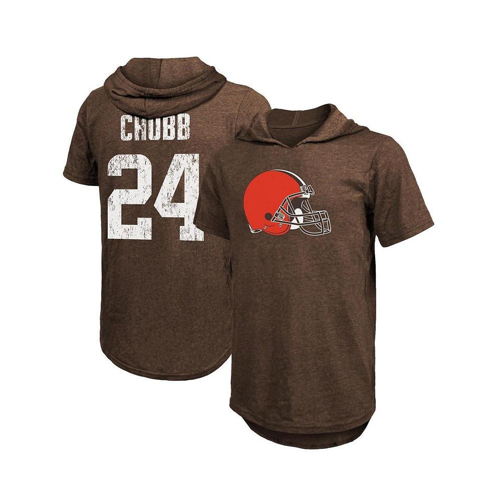 商品Majestic|Men's Fanatics Nick Chubb Brown Cleveland Browns Player Name and Number Tri-Blend Hoodie T-shirt,价格¥409,第1张图片