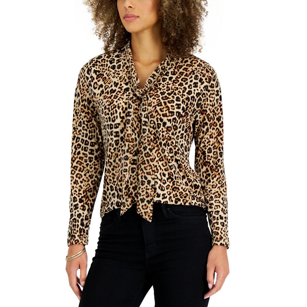 Women's Leopard Tie-Neck Blouse, Created for Macy's商品第1张图片规格展示