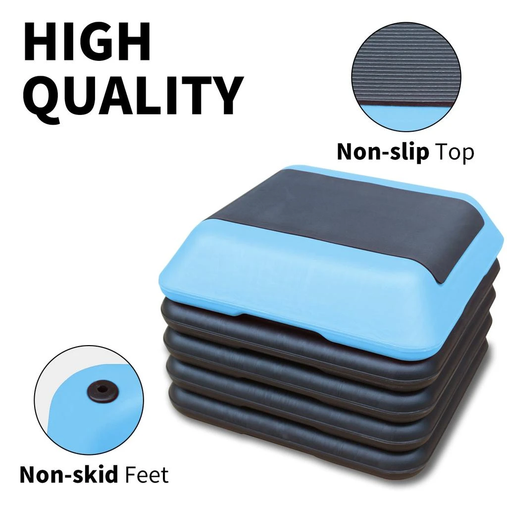 商品Streamdale Furniture|Streamdale Height-Adjustable Step Aerobics Platform Fitness Equipment Stepper Trainer Exercise Step Platform with 4 Riser Blue,价格¥797,第2张图片详细描述