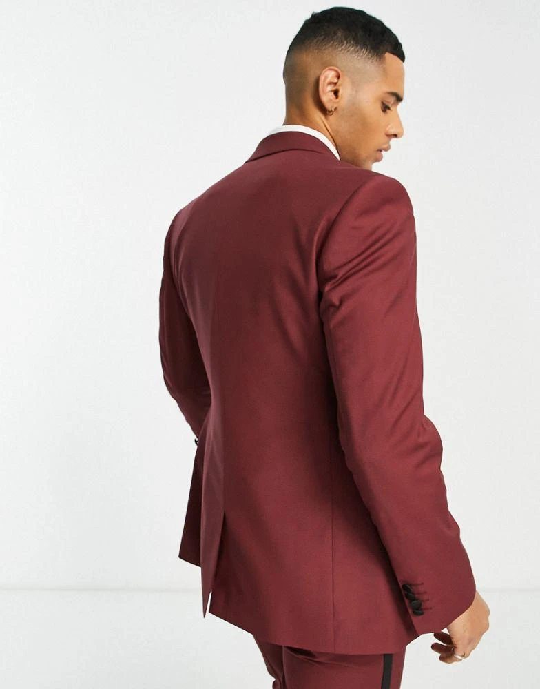 商品ASOS|ASOS DESIGN skinny tuxedo suit jacket in burgundy,价格¥381,第3张图片详细描述