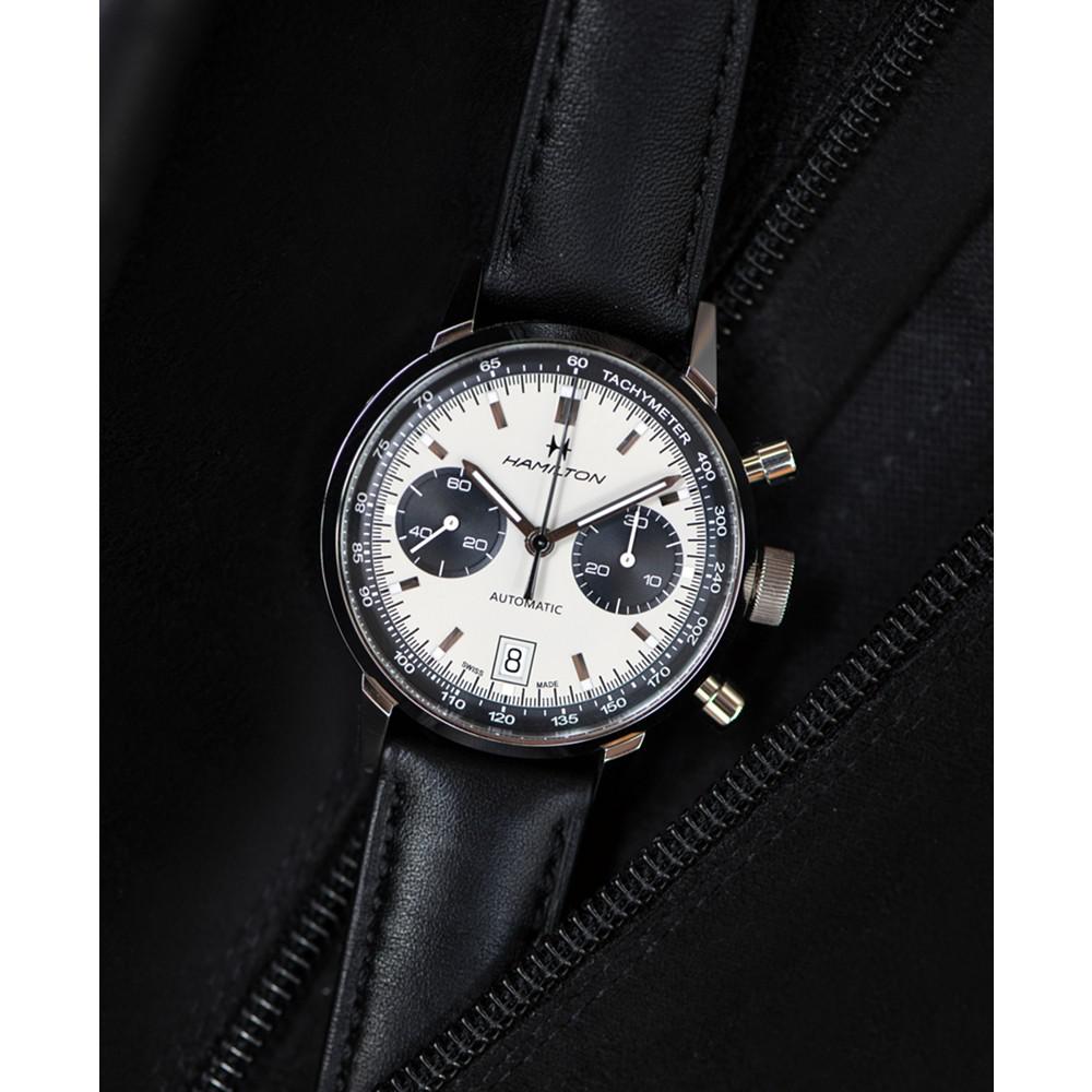 Men's Swiss Automatic Chronograph Intra-Matic Black Leather Strap Watch 40mm商品第4张图片规格展示