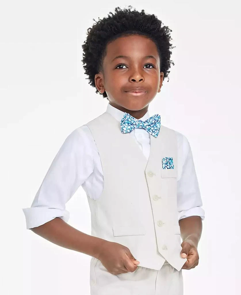 商品Nautica|Little Boys Machine Washable Natural-Linen-Look  Vest, Shirt, Pants, Bowtie and Pocket Square, 5 Piece Set,价格¥197,第2张图片详细描述