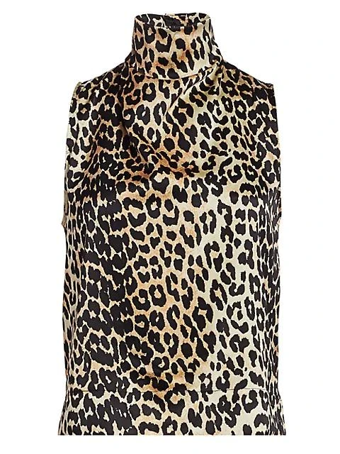 商品Ganni|Stretch Silk Cowl-Neck Leopard Top,价格¥465,第1张图片