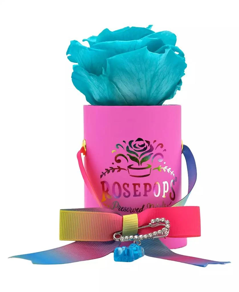 商品Rosepops|POP-Up I Love You Beary Much Single Blue Topaz Real Rose Preserved to Last One Year with Complementary Faux Gummy Bear Charm,价格¥286,第1张图片