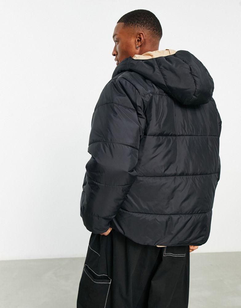 商品Adidas|adidas Originals trefoil logo reversible puffer jacket in black and sand,价格¥1203,第6张图片详细描述