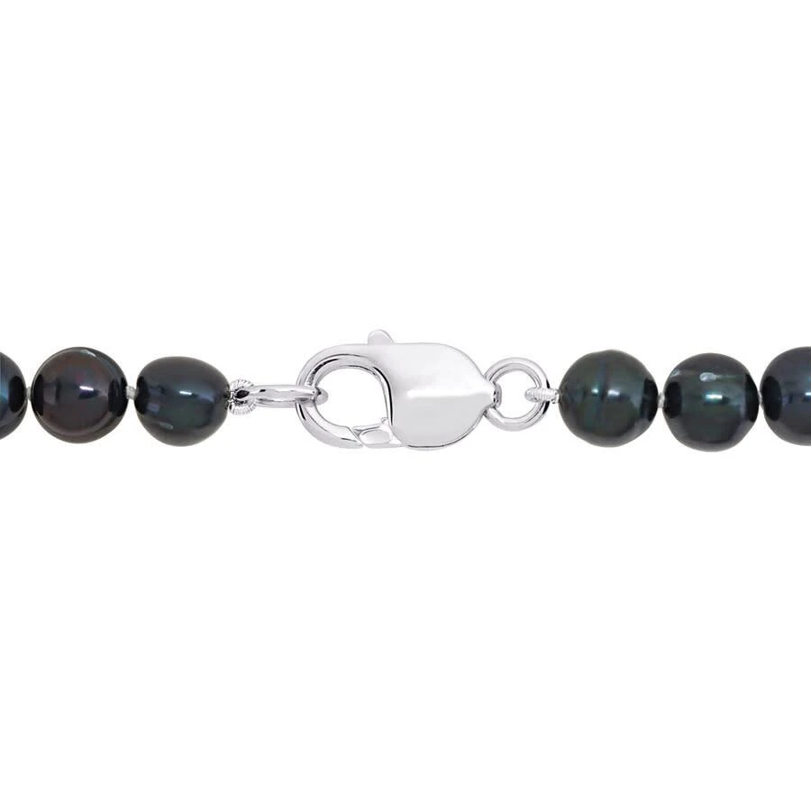 商品Amour|Men's 2-Piece Set 8-8.5mm Black Cultured Freshwater Pearl Necklace and Bracelet with Sterling Silver Clasps - 20in & 9in,价格¥1099,第2张图片详细描述