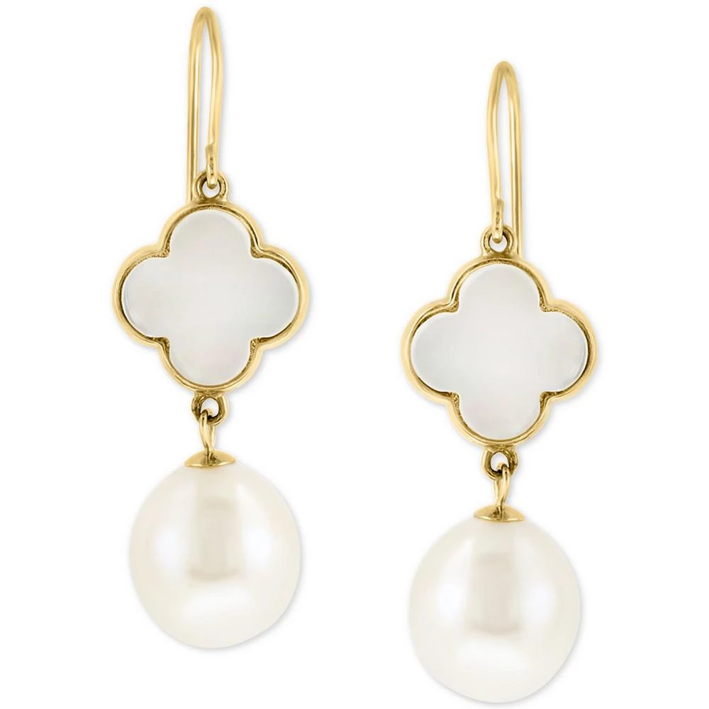 商品Effy|EFFY® Mother-of-Pearl & Freshwater Pearl (9-1/2mm) Drop Earrings in 14k Gold,价格¥10409,第3张图片详细描述