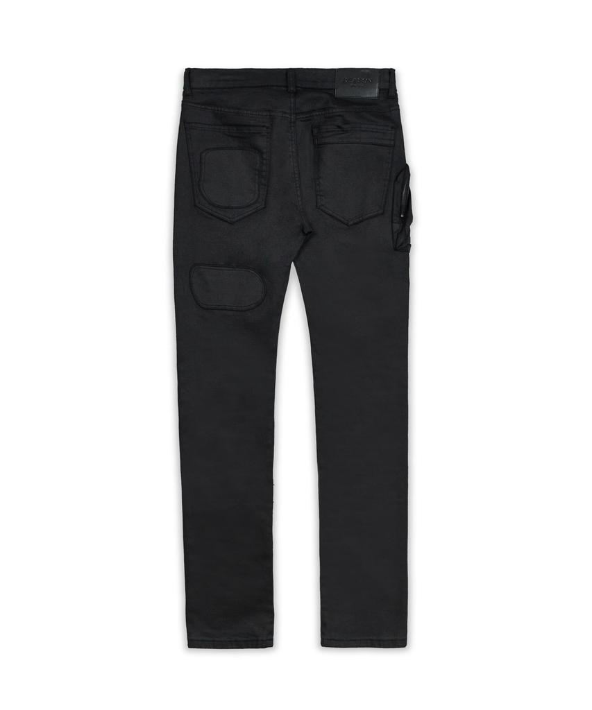 Sylvester Multi Pocket Utilty Waxed Cotton Embroidered Denim Jeans - Black商品第7张图片规格展示