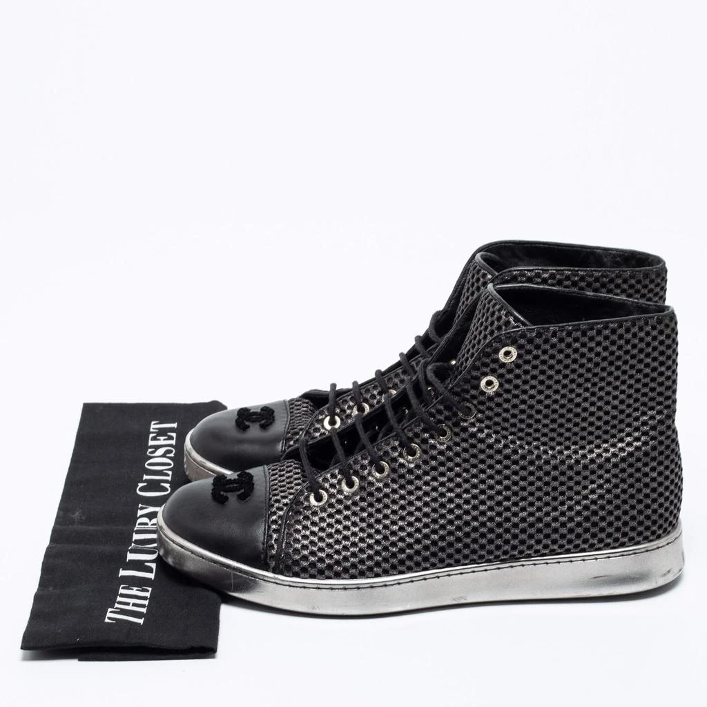Chanel Black Mesh and Leather CC Cap Toe High Top Sneakers Size 40.5  商品