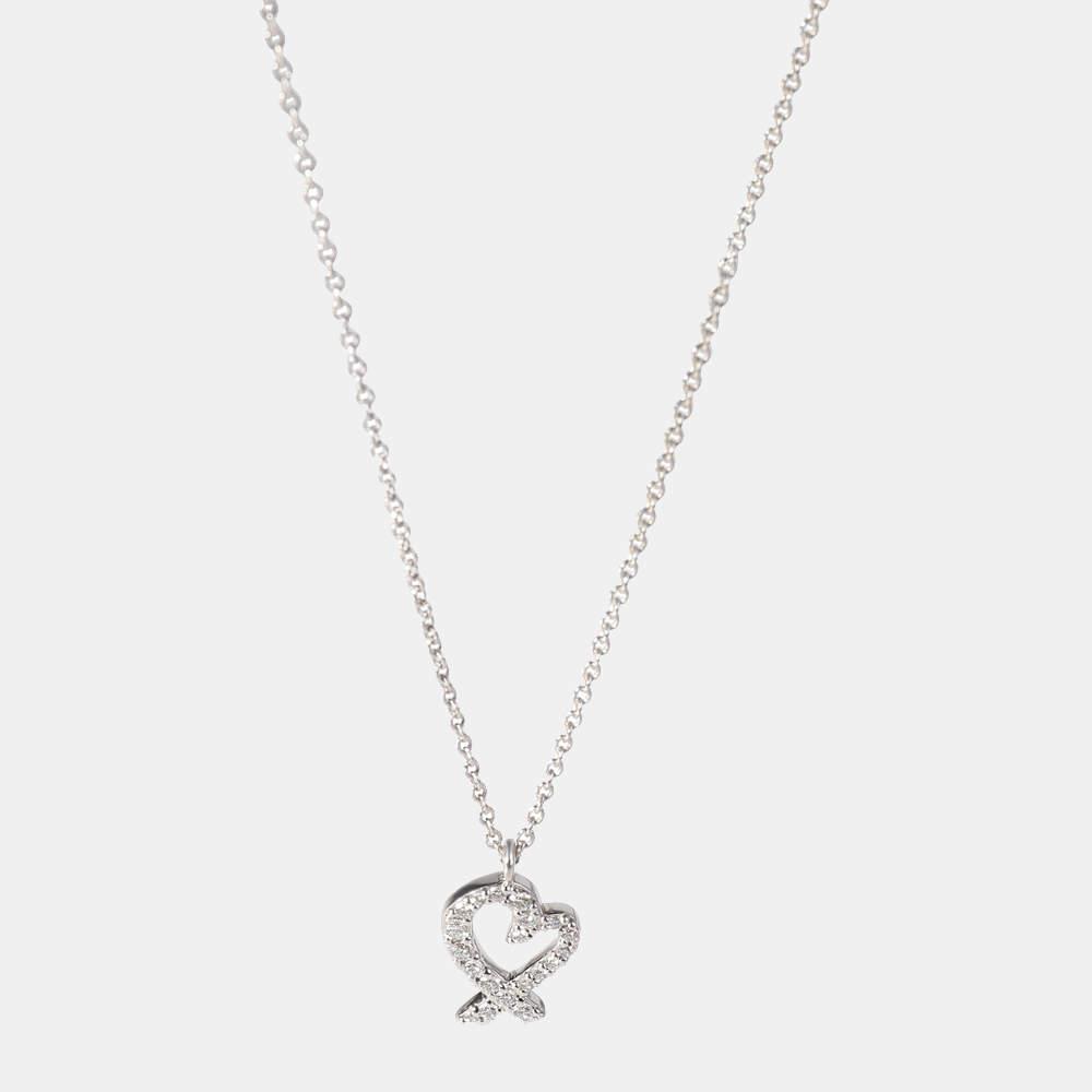 Tiffany & Co. Paloma Picasso Loving Heart Pendant 18K White Gold Diamond Necklace商品第1张图片规格展示