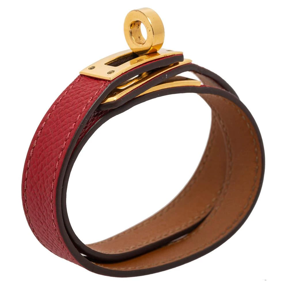 商品[二手商品] Hermes|Hermes Red Epsom Leather Gold Plated Double Wrap Kelly Bracelet,价格¥2337,第2张图片详细描述