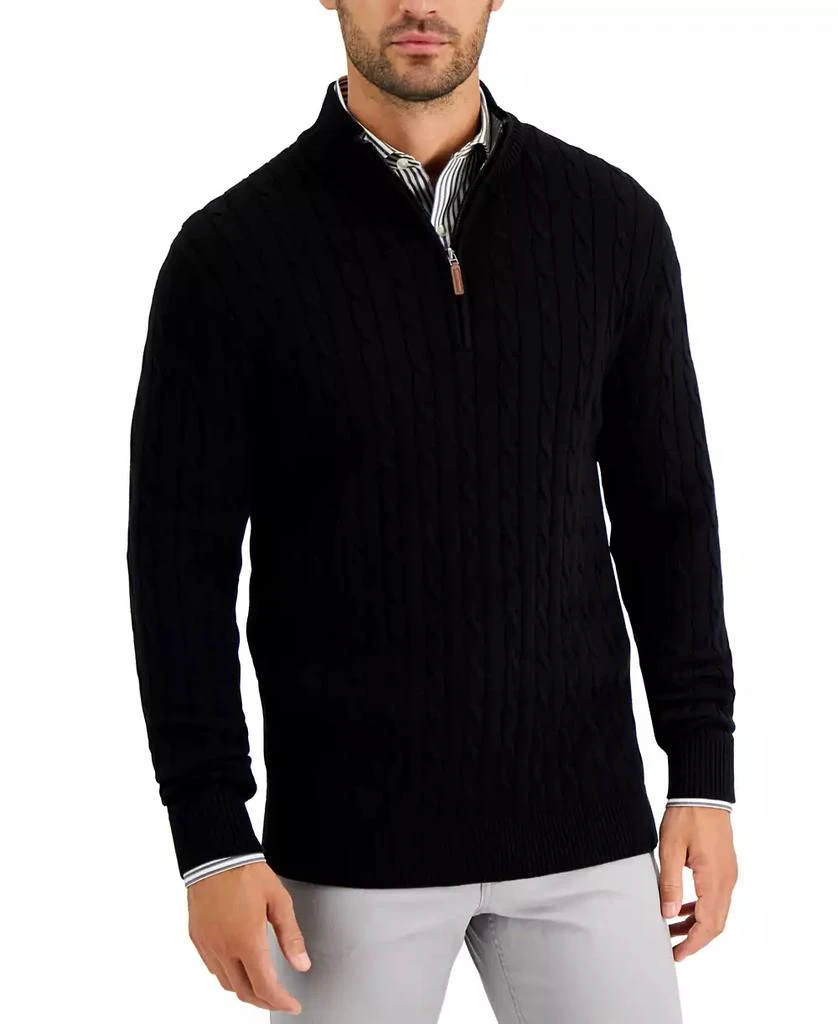 商品Club Room|Men's Cable Knit Quarter-Zip Cotton Sweater, Created for Macy's,价格¥296,第1张图片